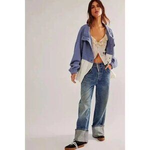 Free People Ellie Sweatshirt Top Buttondown Oversized Swingy Cotton L NWT